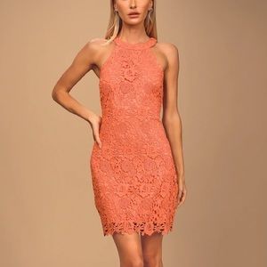 NWT Lulu’s Love Poem Coral Orange Lace dress